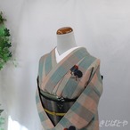 正絹紬　格子にりんごの小紋　袷