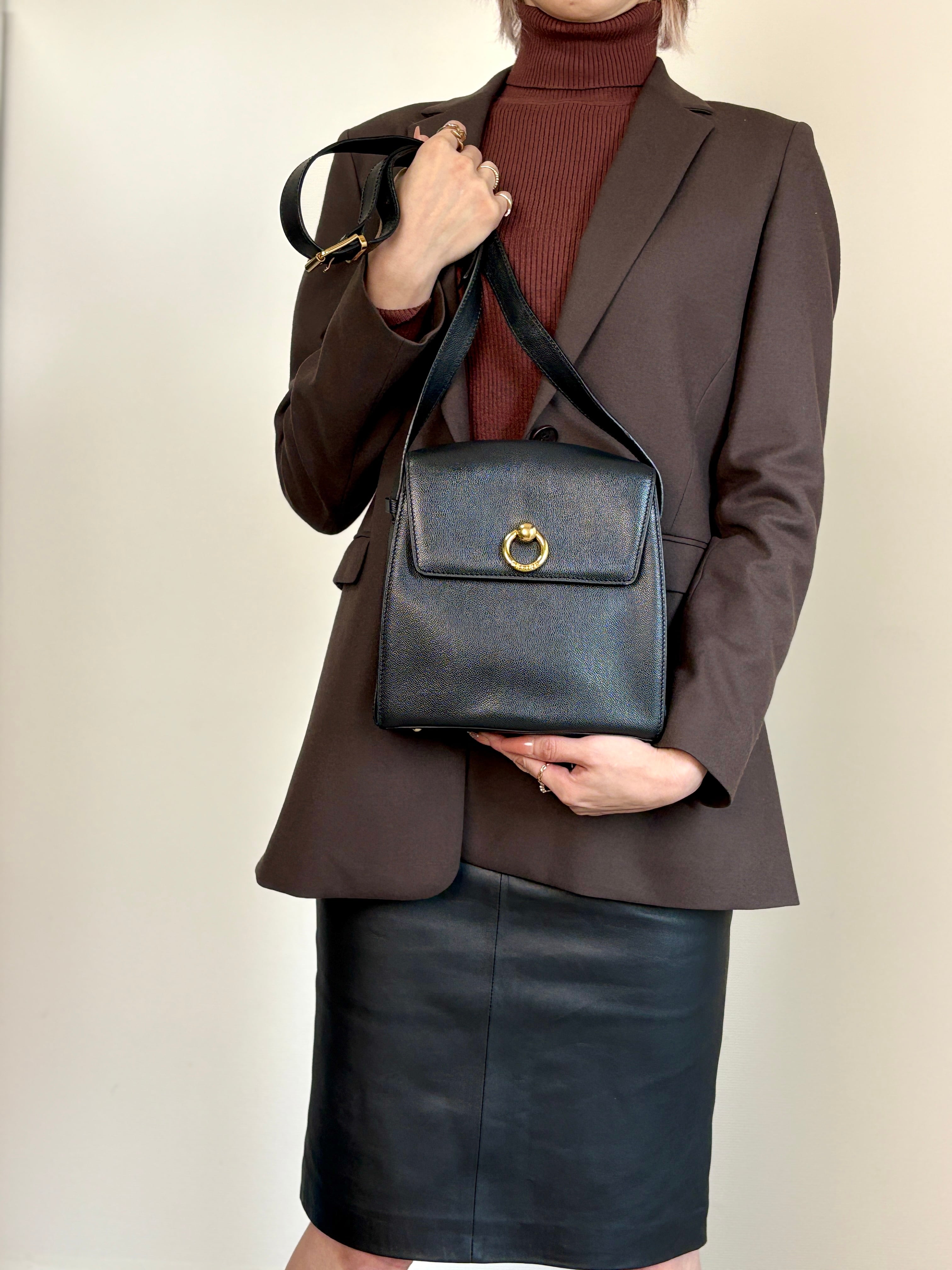 CELINE セリーヌ ショルダーバッグ ブラック ガンチーニ レザー vintage ヴィンテージ オールド y386id