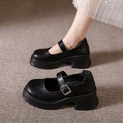 ストラップ  厚底 プレーントゥ シューズ  90015