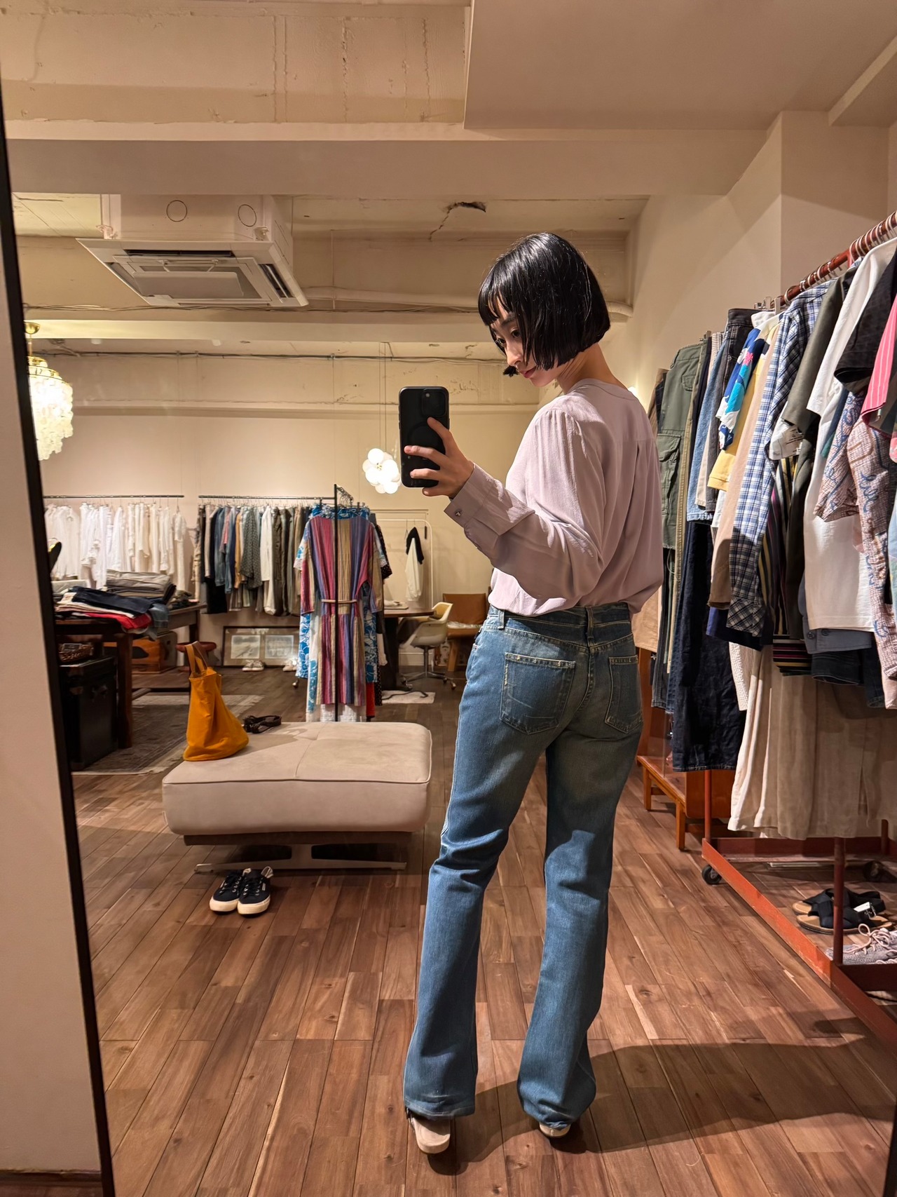 rich&royal ペールパープルオープンカラーシルクブラウス