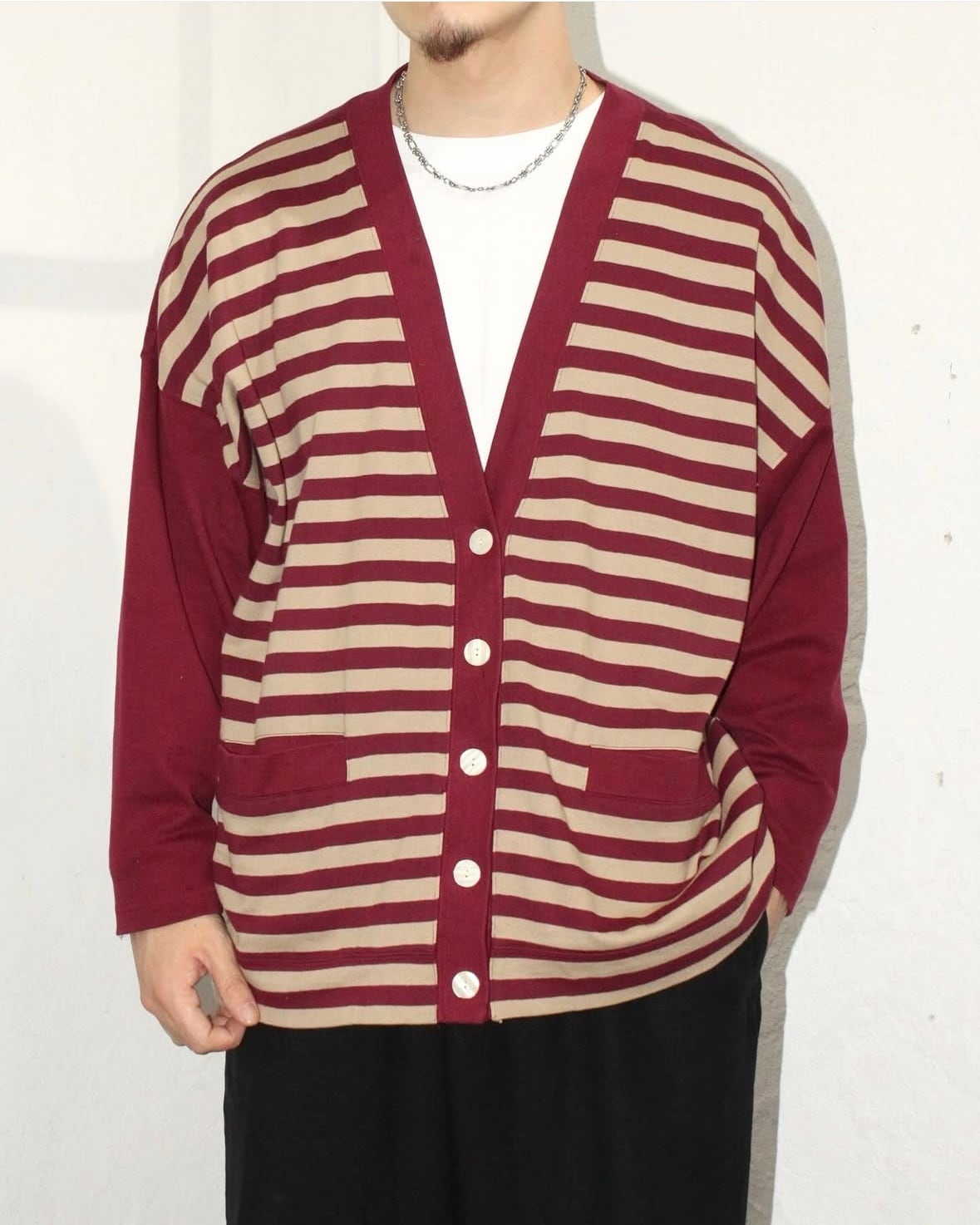 90s CHAUS Cut-sew Fabric Border Pattern Cardigan