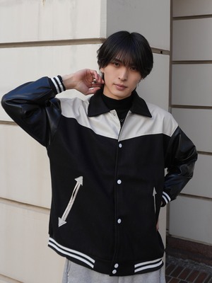 【ALUDE SELECT】switching leather teddy jacket