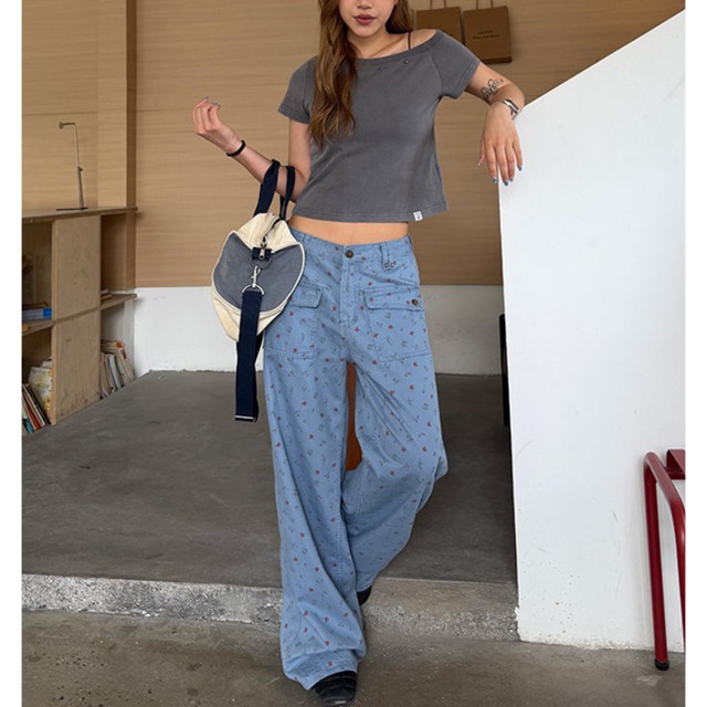 flower pocket colored pants　フラワーポケットカラーパンツ　J2065