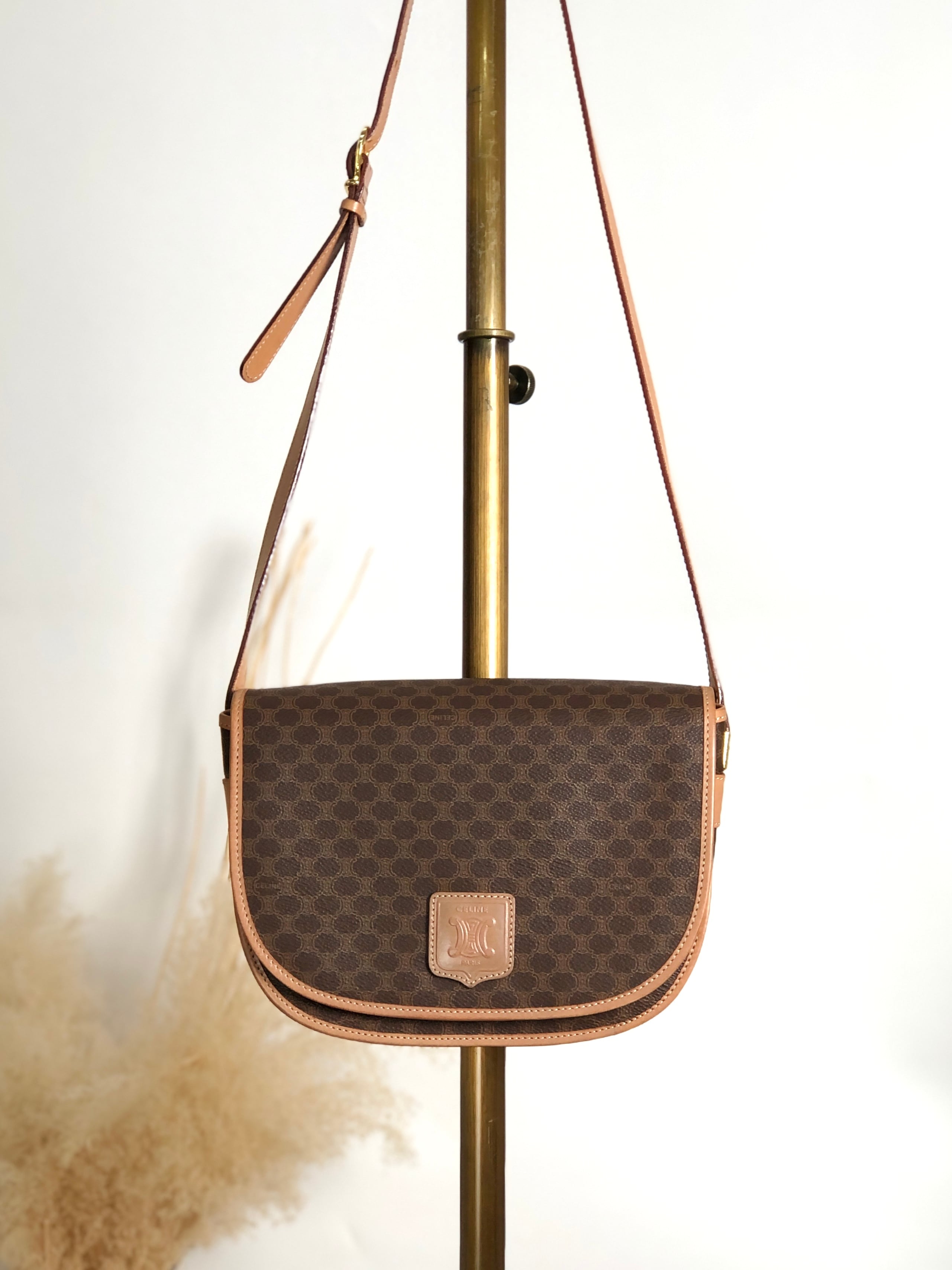 CELINE セリーヌ マカダム ショルダーバッグ ブラウン ブラゾン PVCレザー vintage ヴィンテージ オールド mgt7zs