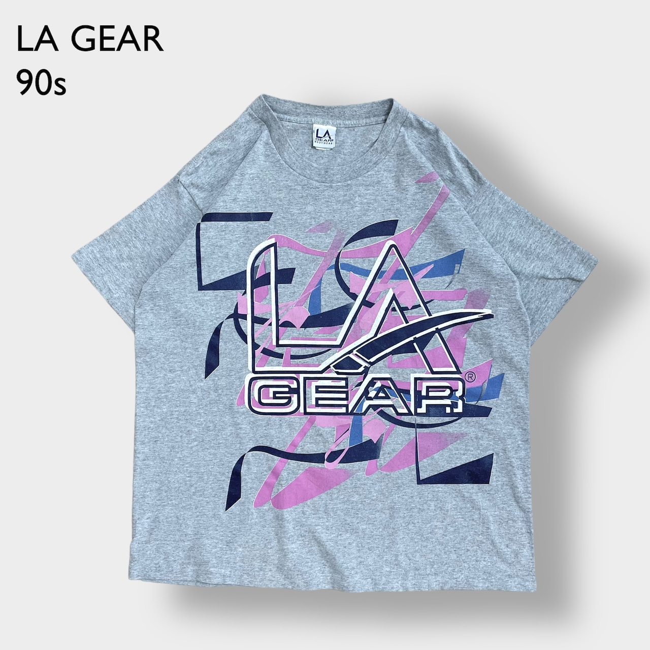 【LA GEAR】90s USA製 ロゴ プリント Tシャツ グレー シングルステッチ ヴィンテージ ビッグプリント 半袖 US古着