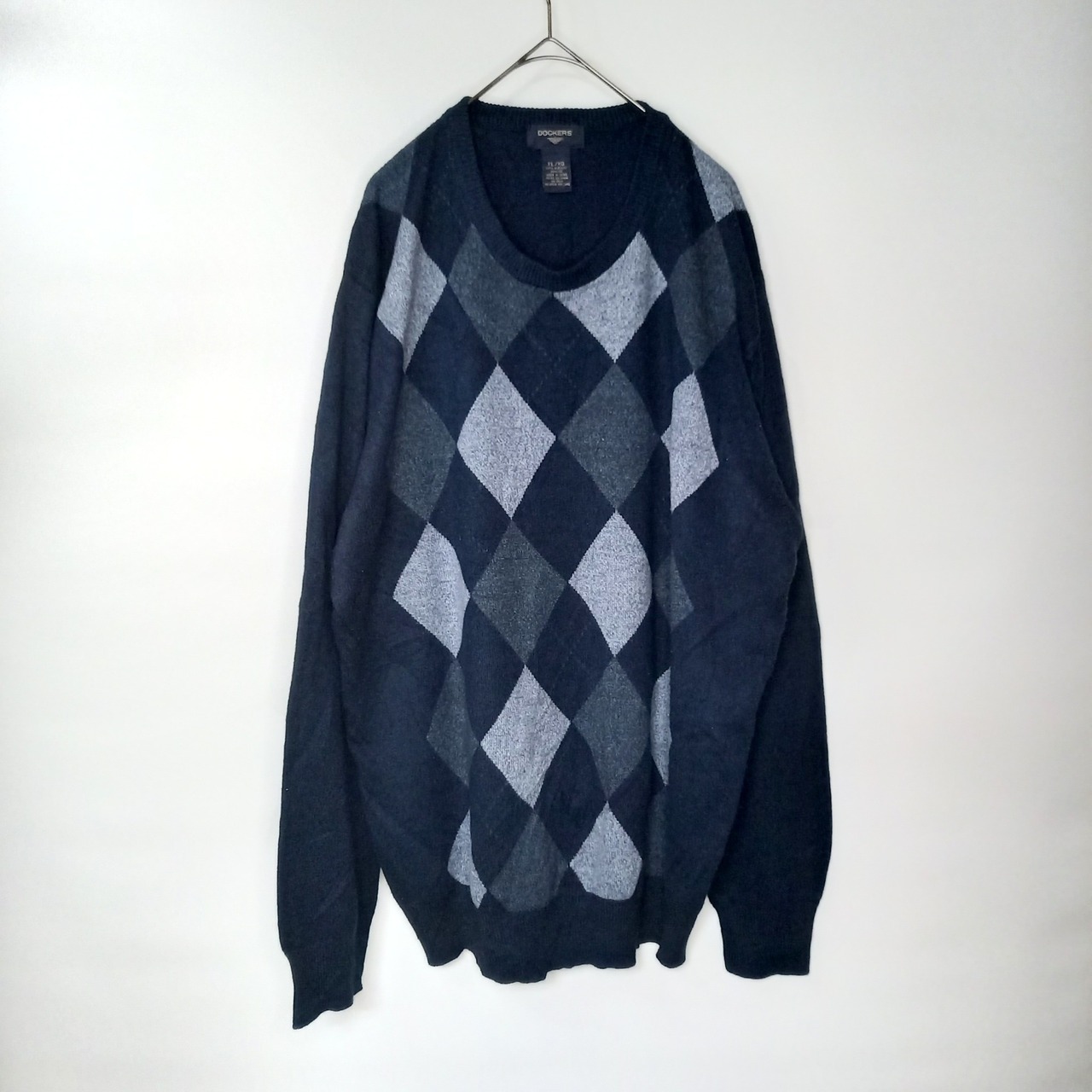 DOCKERS　クルーネック　アクリルニット　アーガイル　セーター　ダークネイビー　XL