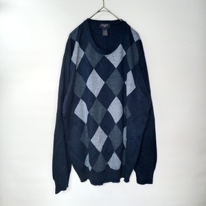 DOCKERS　クルーネック　アクリルニット　アーガイル　セーター　ダークネイビー　XL