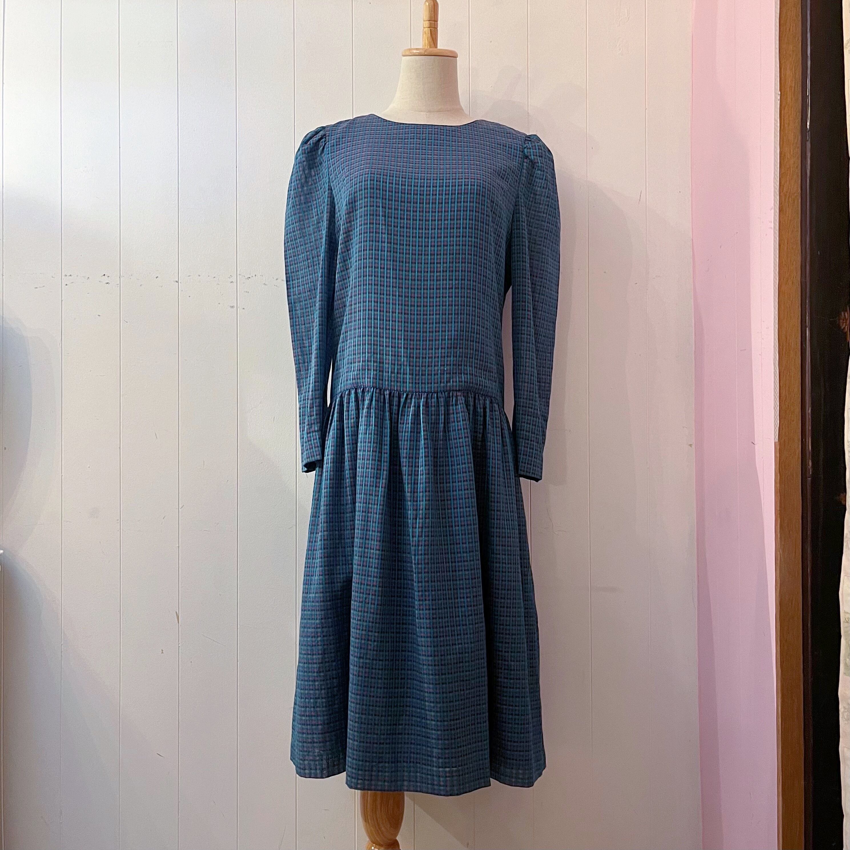 blue pink check low waist one-piece