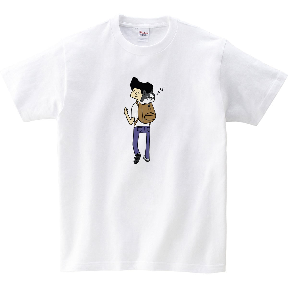 犬と飼い主 フレブルinデイバッグ Tシャツ dog54 犬 ブヒ フレンチブルドッグ 服 ゆるい イラスト おもしろ Tシャツ