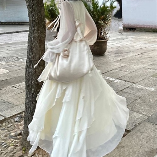 シフォンスリーブカシュクールラッフルワンピ ・78934