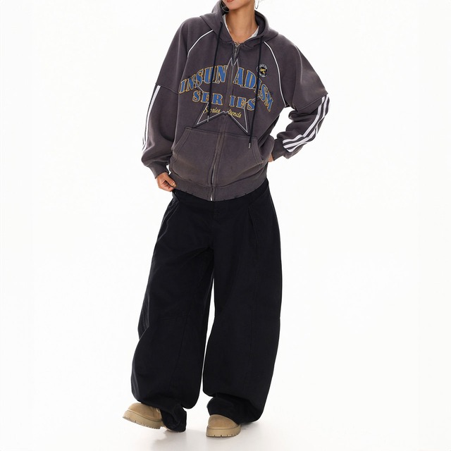 スターモチーフロゴラインジップフーディ   R01409