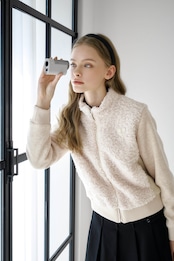 GOXO ゴーエックスオー スマイルハートダンブルジップアップジャンパー ベージュ