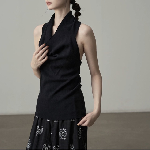 Drape neck knit two-piece set【2color】 C1346