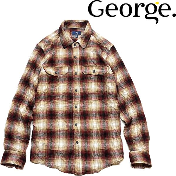 ヴィンテージ　長袖シャツ　ネルシャツ　オンブレチェック　90s　濃淡　アメカジ 1点物◇ジョージGEORGEネルシャツ長袖オンブレチェックシャツ古着