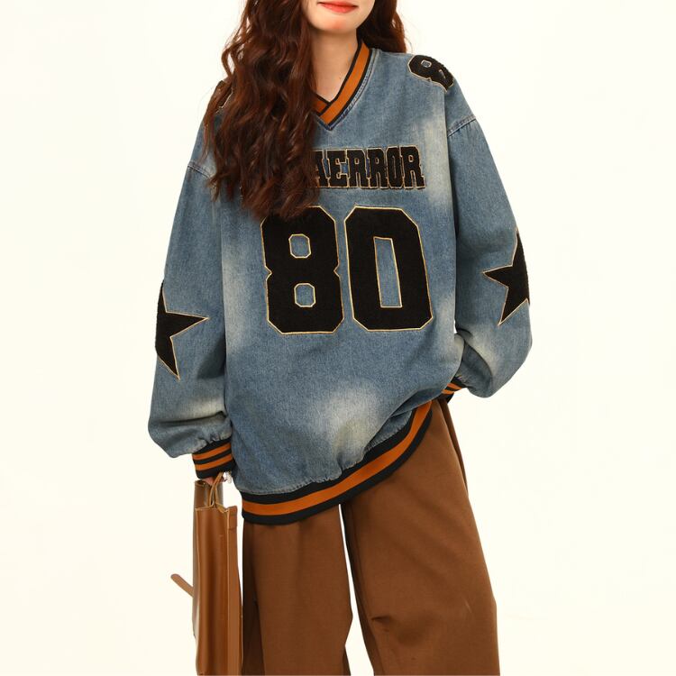 Vネック 長袖 ドロップショルダー オーバーサイズ スウェット L00177