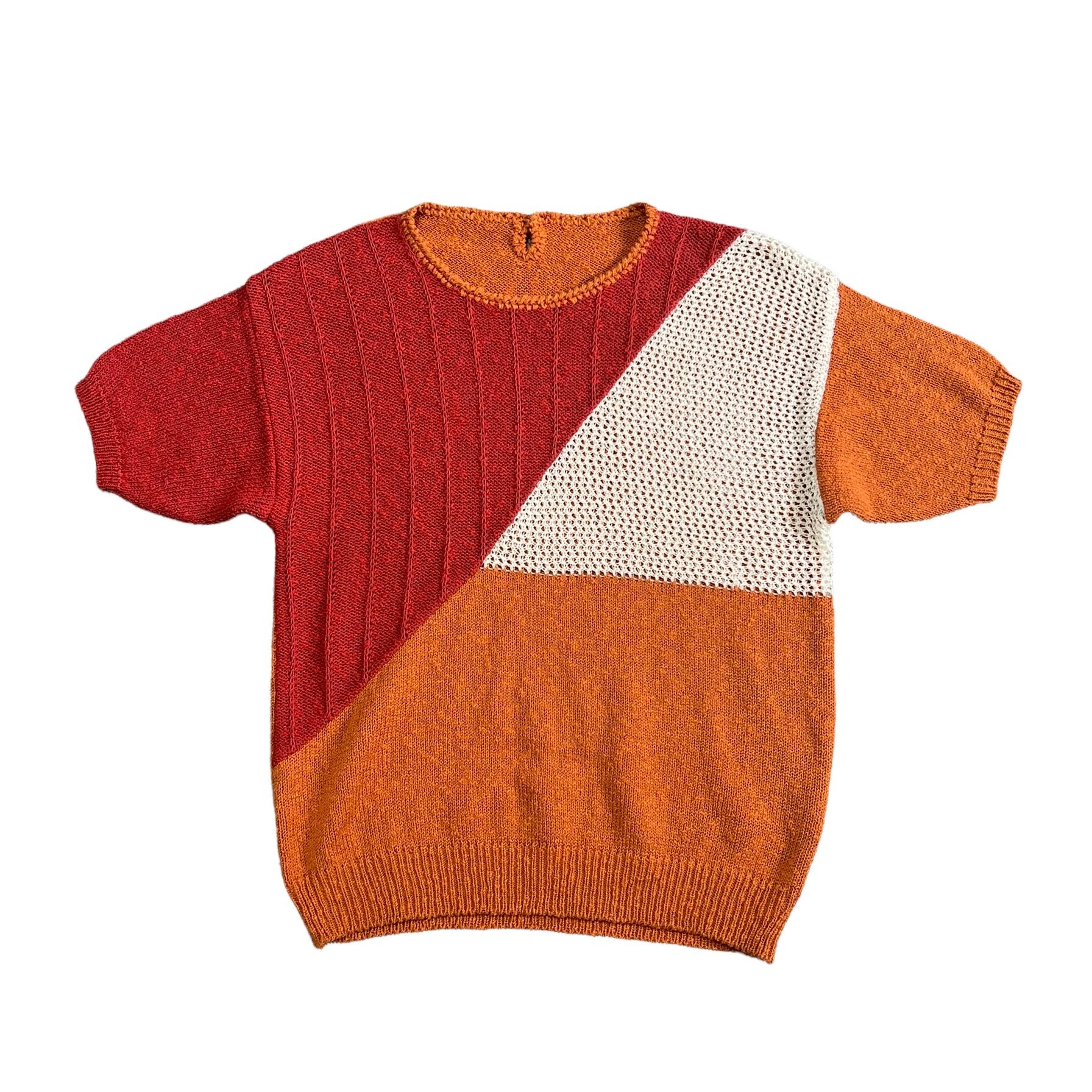 1970s ビンテージフリンジレザーニットセーターパッチワーク古着屋 1970s ビンテージフリンジレザーニットセーターパッチワーク古着屋