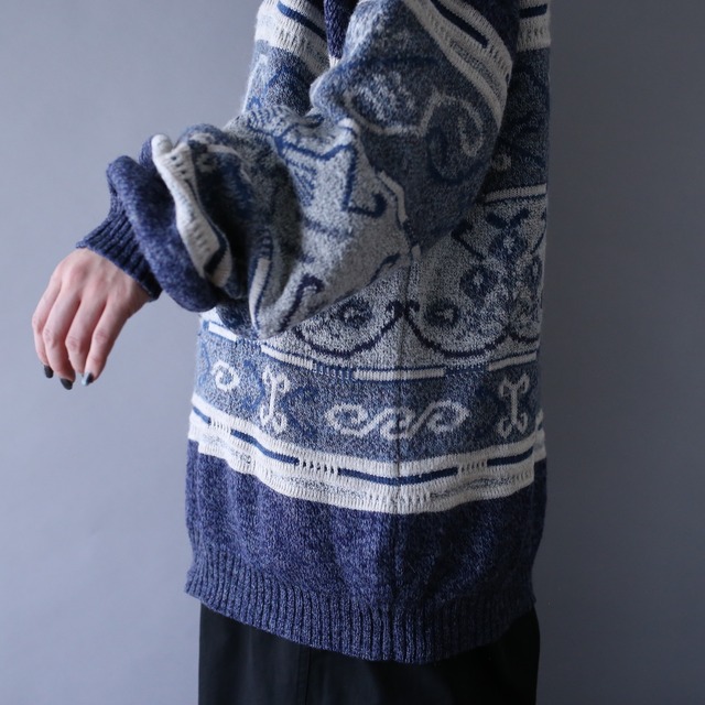 cold coloring multi pattern over silhouette sweater