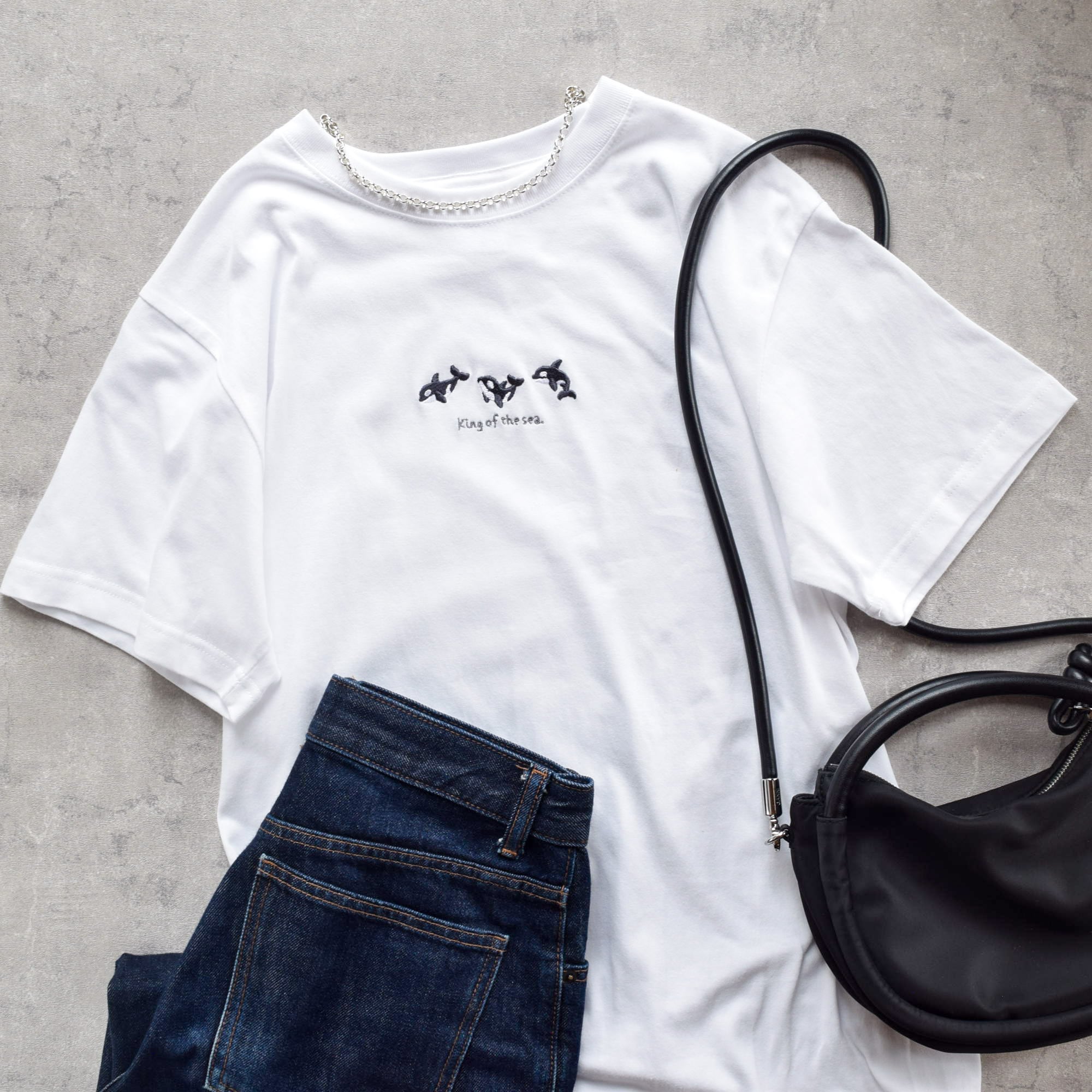 King of the sea.」シャチ刺繍Tシャツ【選べる4色】メンズ レディース