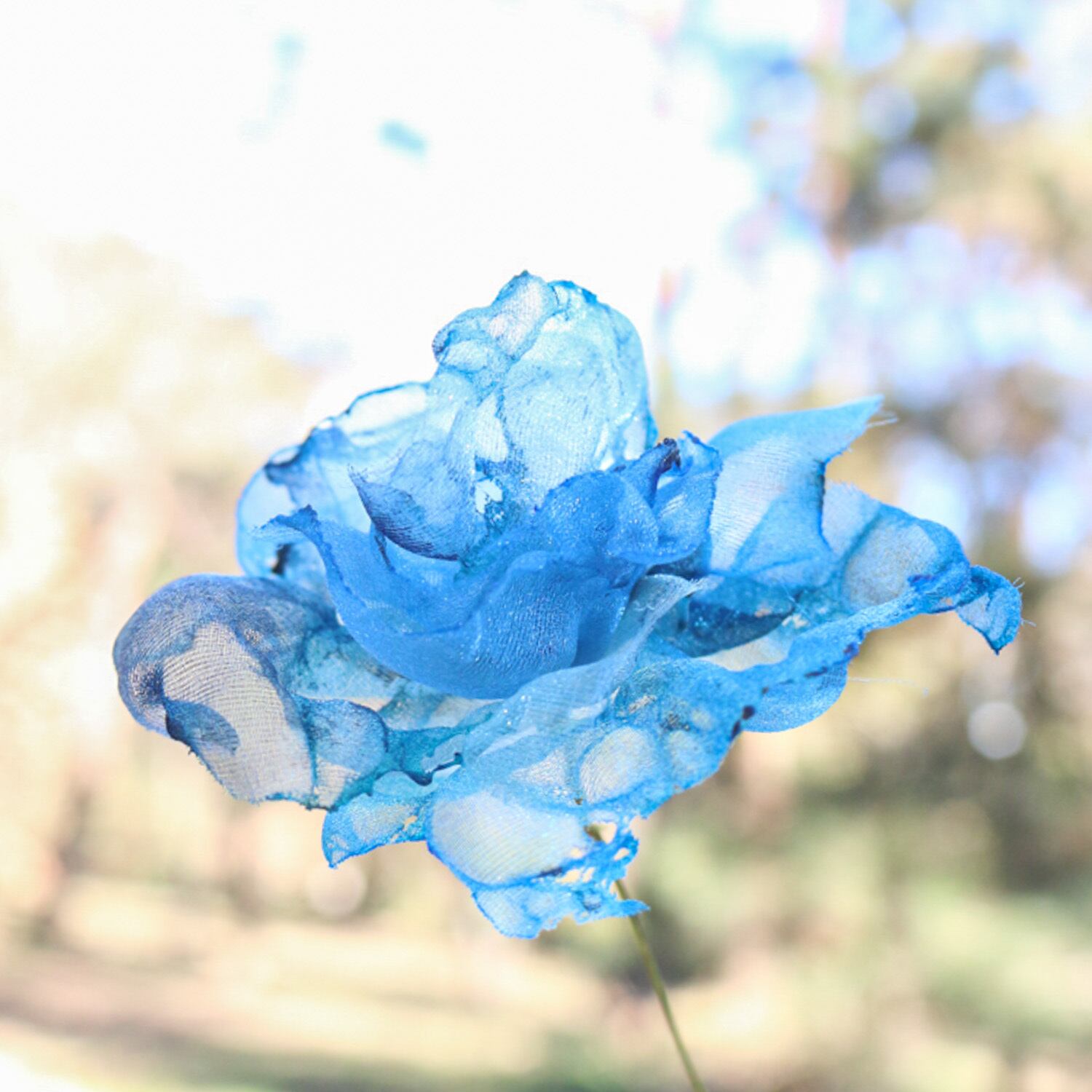 再販】カラフルオーガンジーのアートフラワー【造花】｜スカイブルー