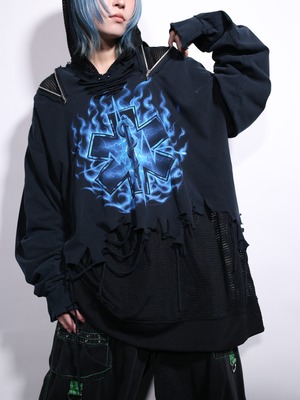 REMAKE / zip and boro custom punk  l/s tee