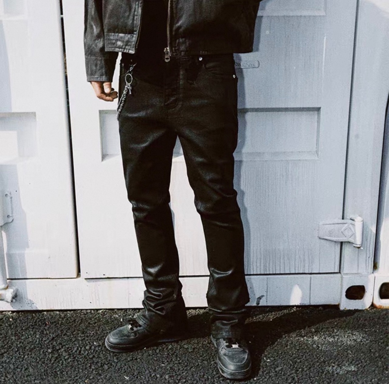 waxed slim flare pants【ES023】 - 2