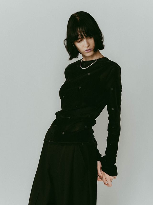 2way Sheer Velours Tops / BLACK