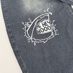 【クリマ先行販売！】ONE OF A KIND SHARK Denim サメ ペイント ワイドデニムパンツ インディゴ