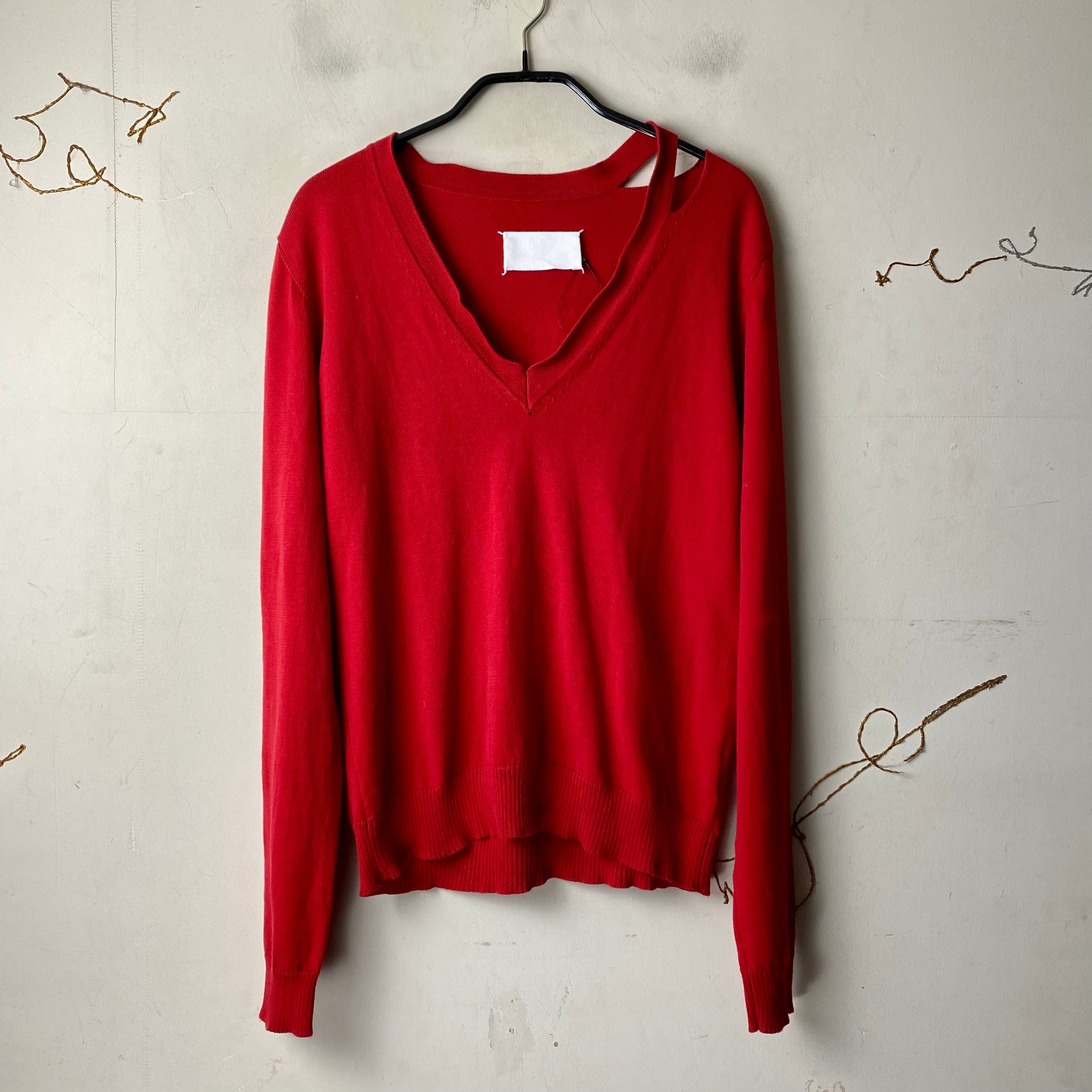 MAISON MARTIN MARGIELA neck cutting design V-neck sweater | NOIR