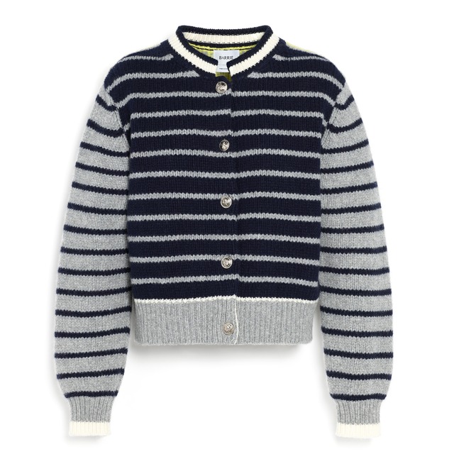 BARRIE　BORDER CASHMERE CARDIGAN　NAVY/GREY/MULTI