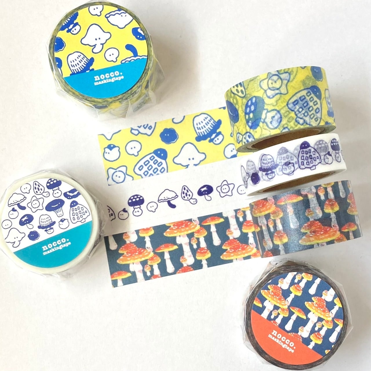 マスキングテープ-ゆるいきのこたち白 15mm | nocco.7/26〜8/5まで発送
