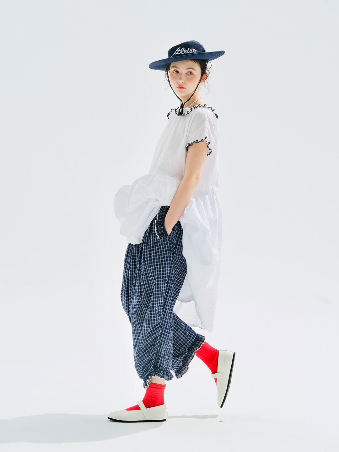 那白様、ご購入用 imakokoni ブルーカラーオリジナルチェックワイドパンツ 255196
