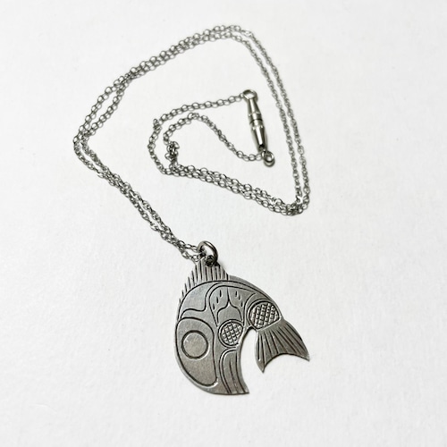 1977's First Nations Hand Carved Sterling Pendant Necklace By N Brotchie (Whale Motif)