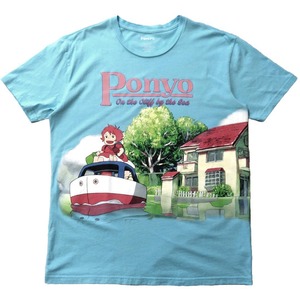 古着　崖の上のポニョ　Tシャツ　XL　水色　ムービーT　アニメT　ジブリ *