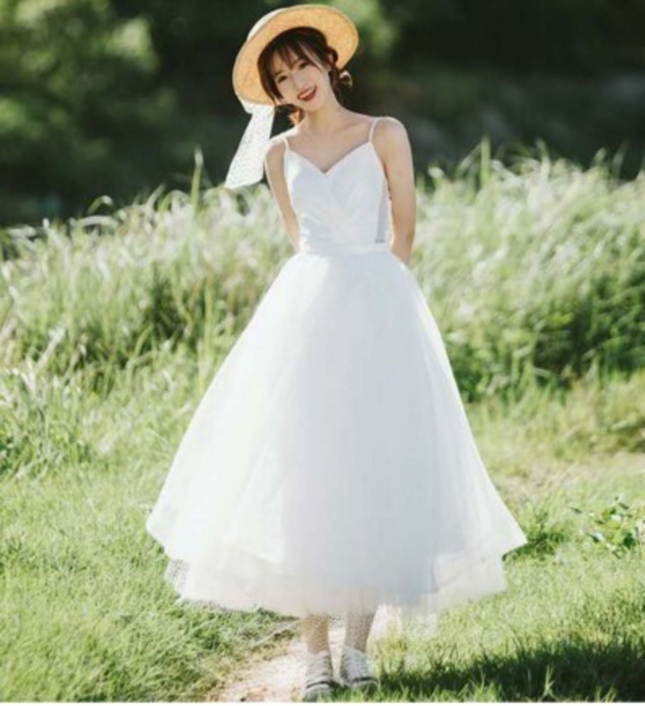 美品！ パーティードレス ミモレ丈 ホワイト キャミソール 可愛い  