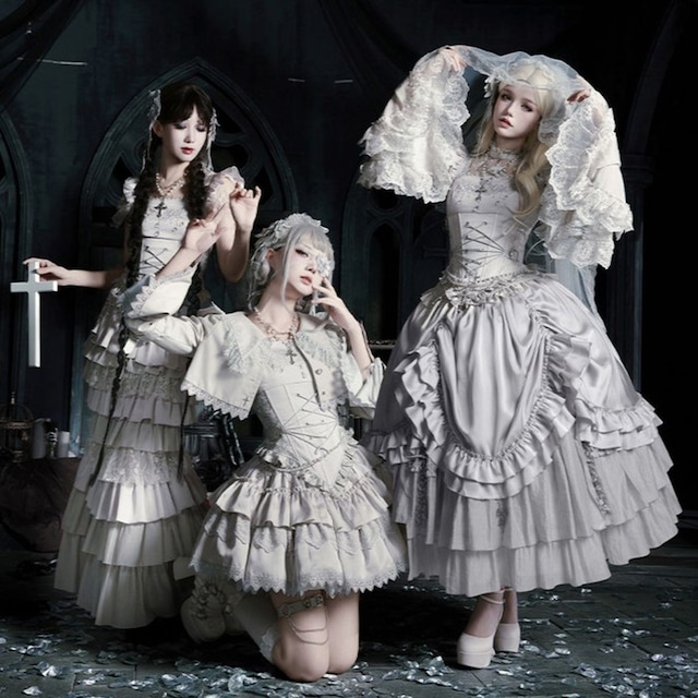 月白の葬送花嫁ドレスセットアップ：ショートジャケット　or　姫袖トップス
