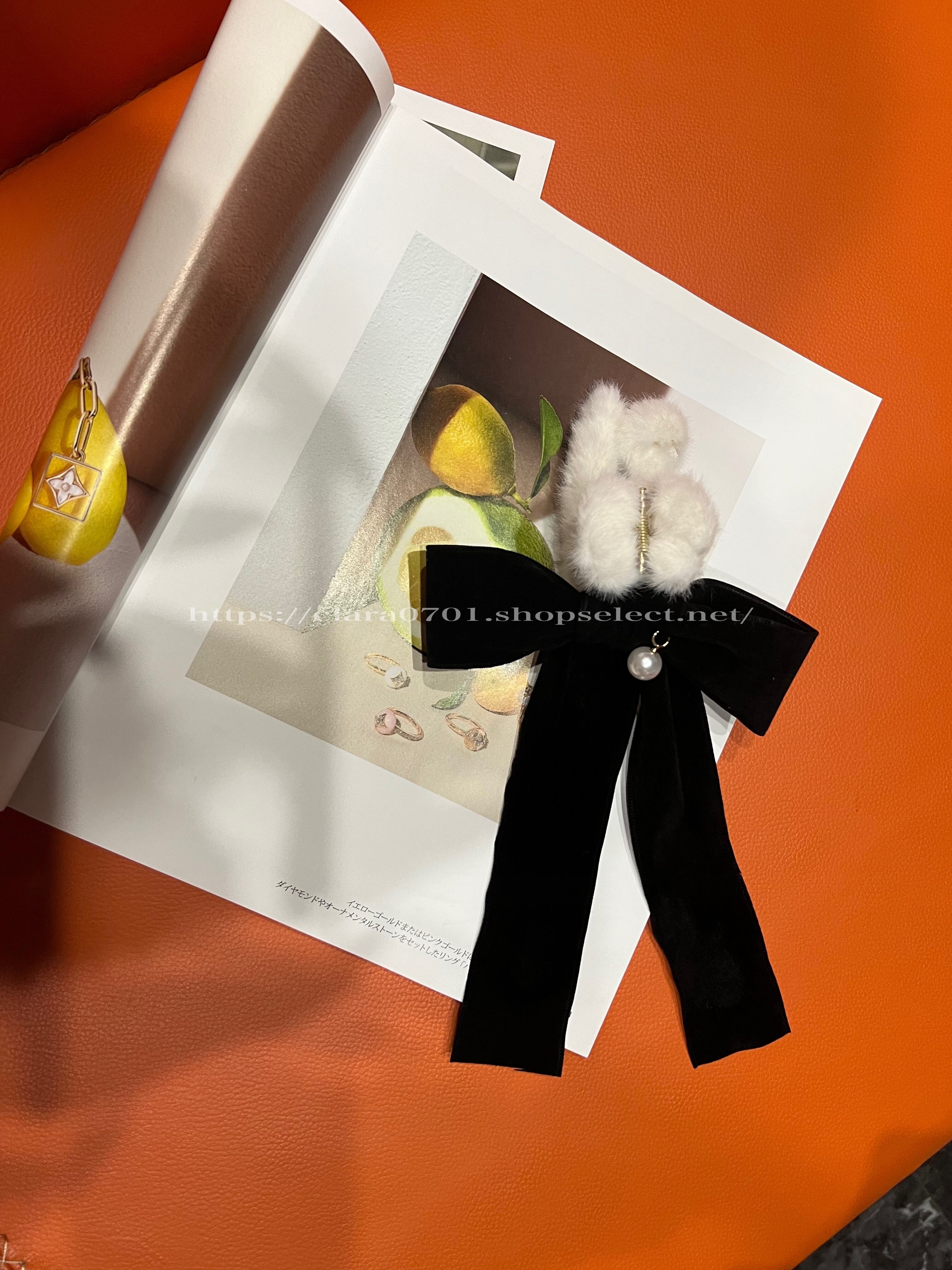 fur ribbon barrette《 即日発送 》