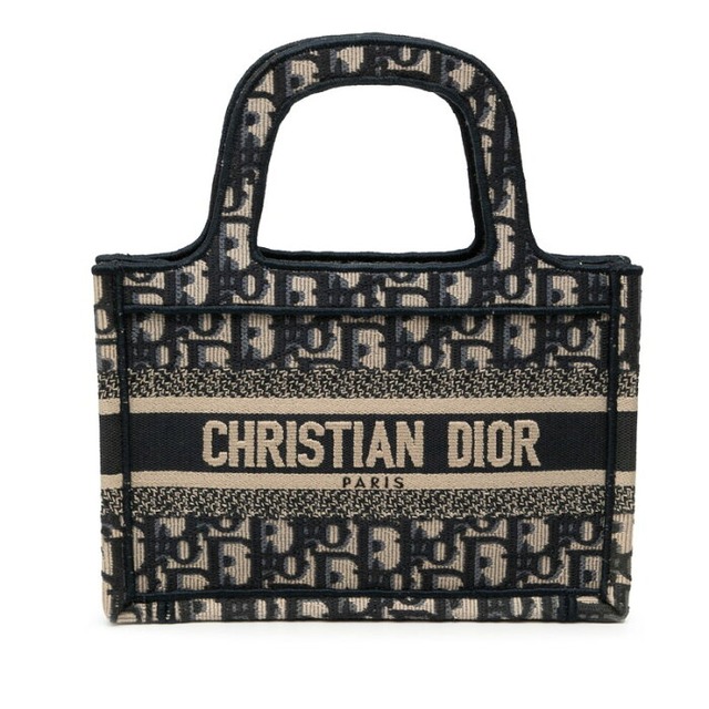 ディオール トロッター オブリーク ブックトート ミニ ハンドバッグ トートバッグ ネイビー ベージュ キャンバス レディース Dior 【中古】
