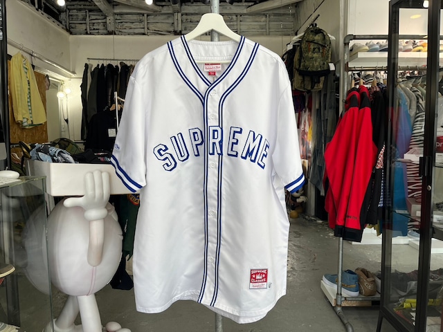 Supreme × MITCHELL＆NESS SATIN BASEBALL JERSEY WHITE XL 95519