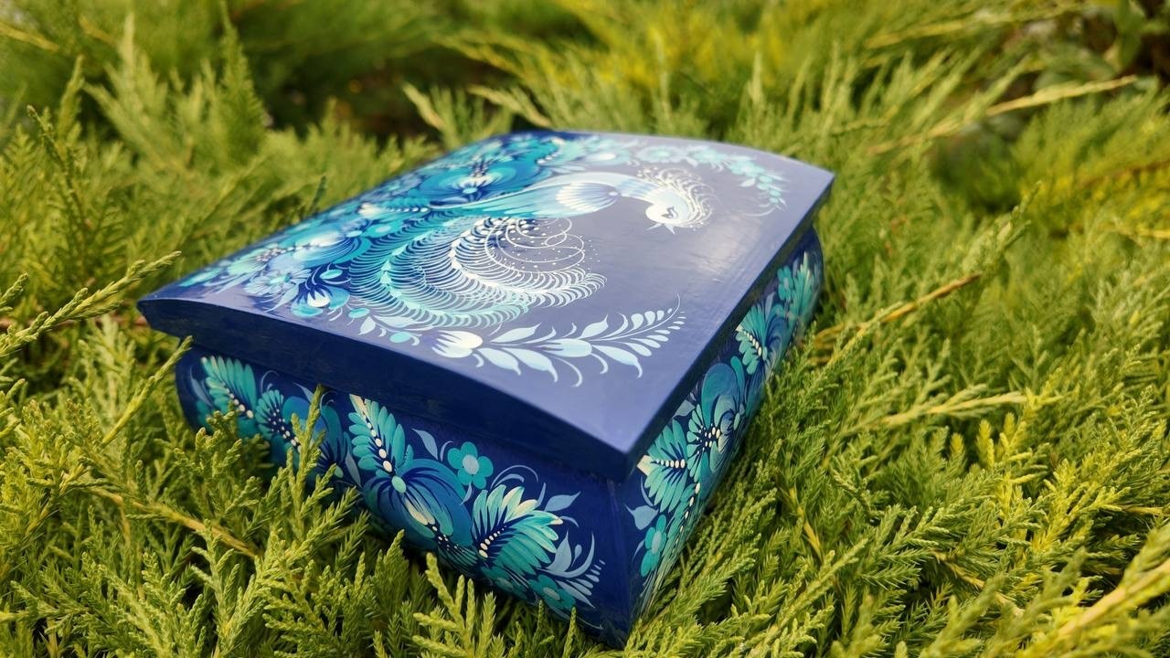 ペトリキウカ塗りのジュエリーボックス 15cm（ティモシェンコ作）ウクライナ製 - 4