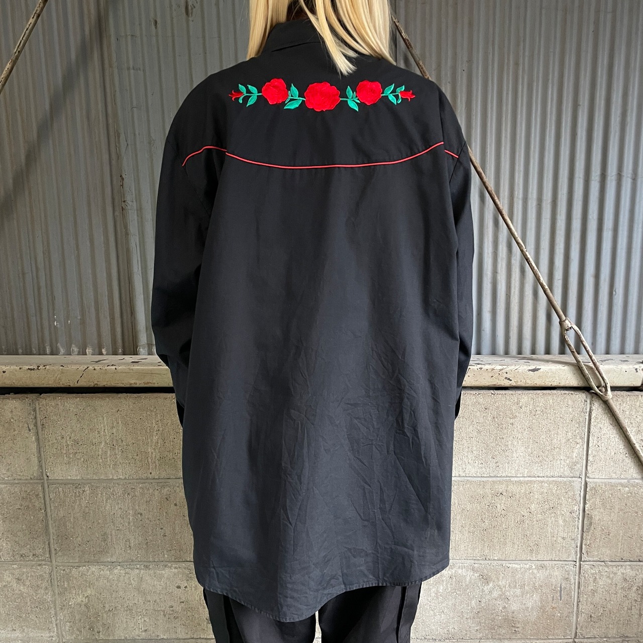90年代 ELY DIAMOND 薔薇 花刺繍 長袖 ウエスタンシャツ メンズXL 古着 