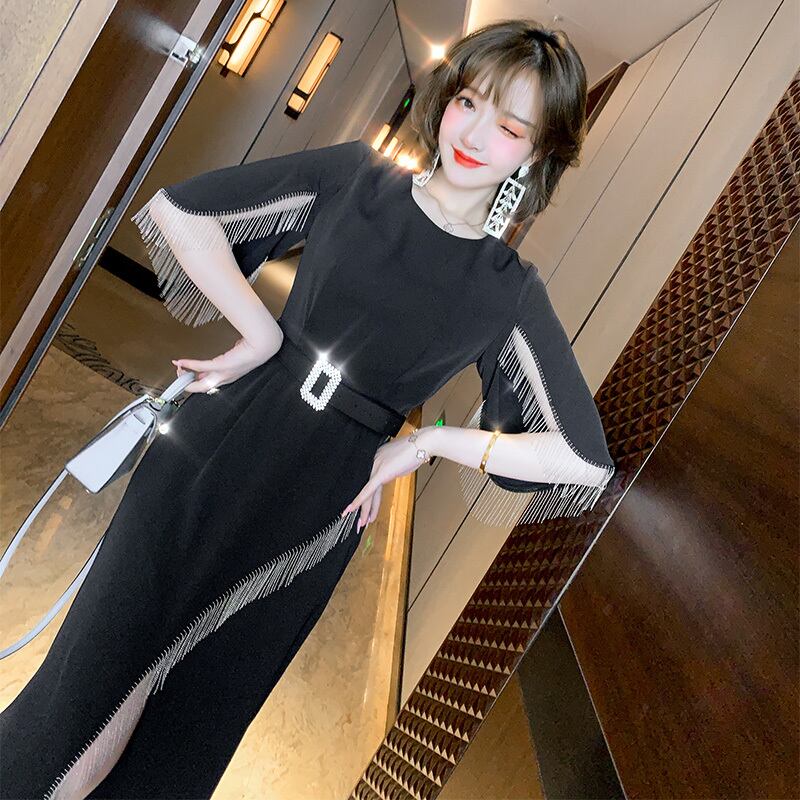 スリットスリーブウェストベルト スリムドレス サマースタイル ベルスリーブ 夏物 ハーネス MIUCO63729366960