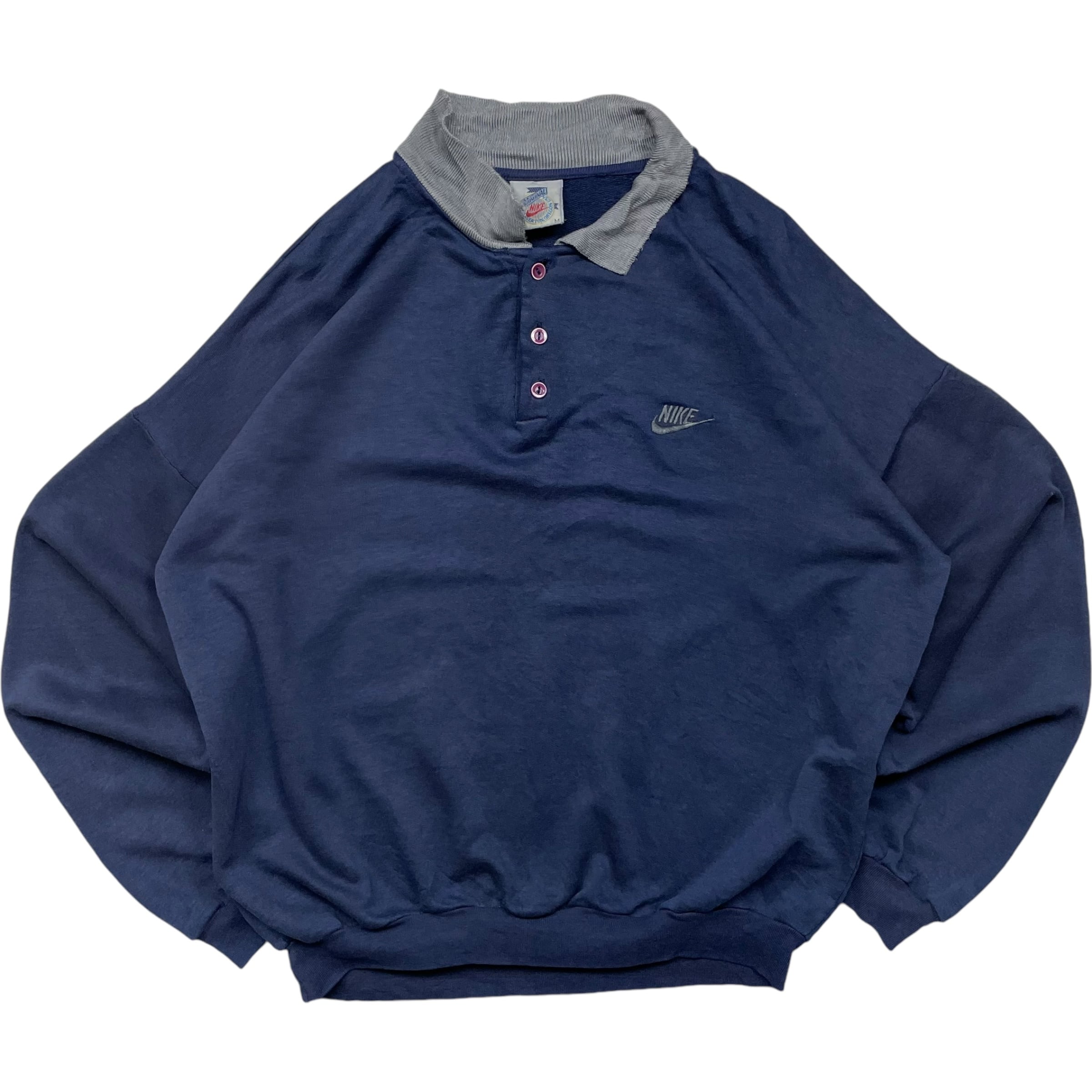《M》NIKE ナイキ ワンポイント ロゴ 刺繍 ハーフスナップ スウェット 90年代 vintage no.5009