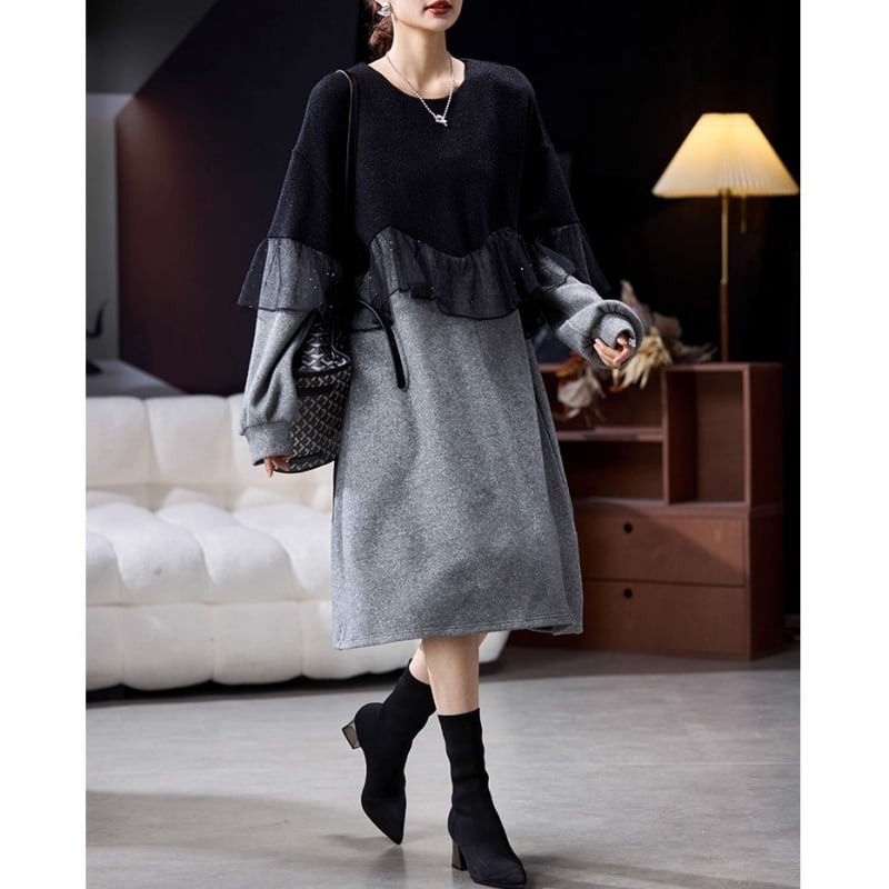 Ruffled lame knit dress B3653 | Mbeaute