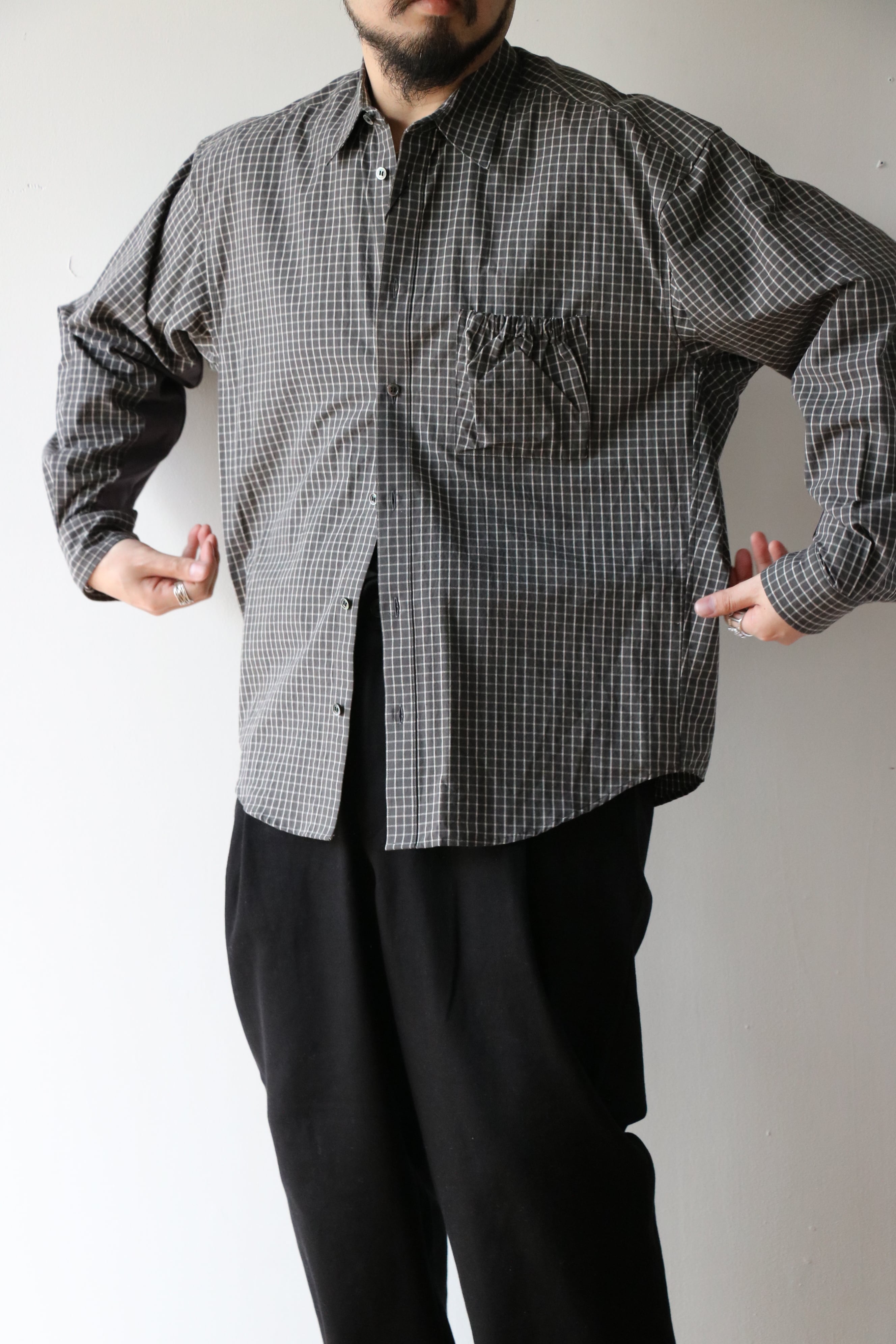 refomed -WRIST PATCH SLOUCH SHIRT “CHECK"- / RESH-027 / リフォメッド リストパッチ ワイドシャツ