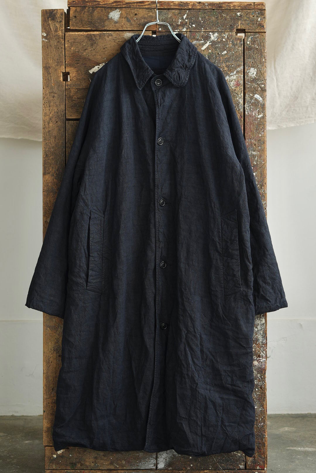 CHEZ VIDALENC - COAT BOBI - ANTIC LINEN (BLACK & BLUE)