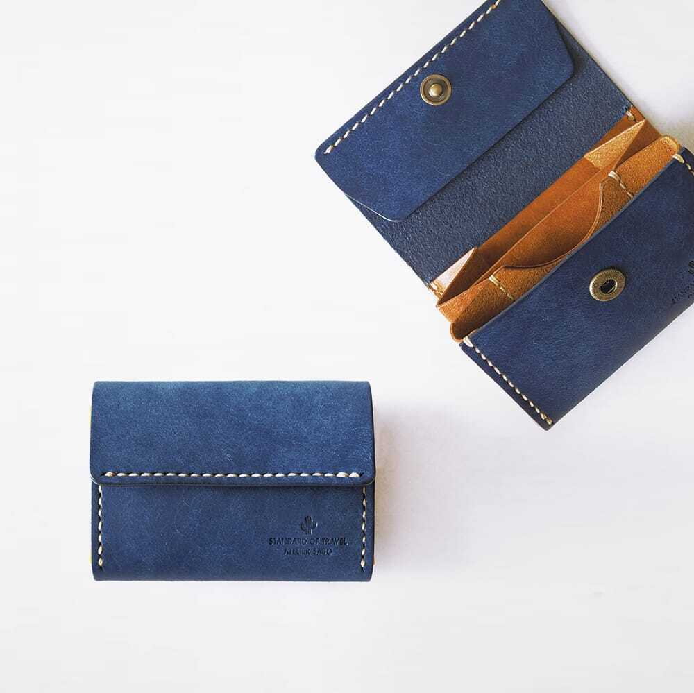 カードがたくさん入る ミニ財布【ブルー×ブラウン】（受注生産