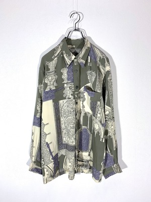 総柄 デザインシャツ アンティーク調