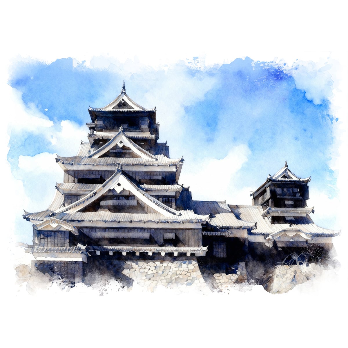 絵画 風景画 日本の城 熊本県熊本城 インテリアアート額付き 水彩画