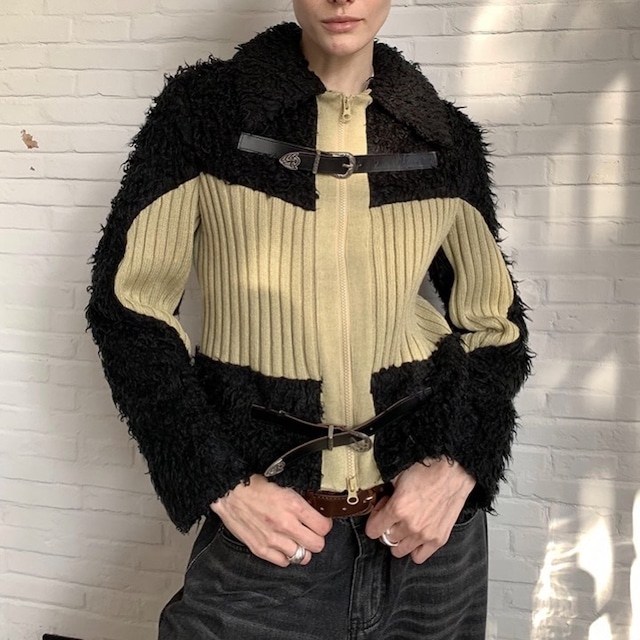 Hair Patchwork Belt Cardigan