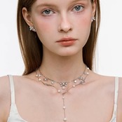 Stellar ribbon pearl necklace【N001】